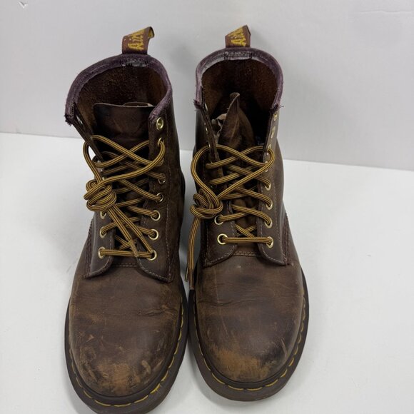 Dr Martens 1460 Brown Boots Crazy Horse Size 39 W8 M7 Yellow Laces - Picture 2 of 13